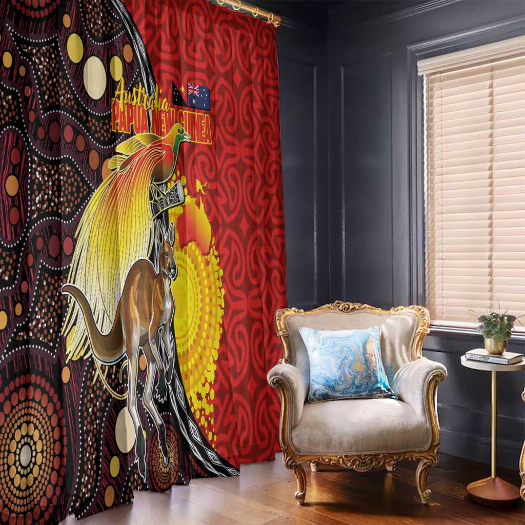 Australia and Papua New Guinea Together Window Curtain Bird-of-paradise and Kangaroo with Oro Tapa and Aboriginal Art Motifs - Aussie Hoodie