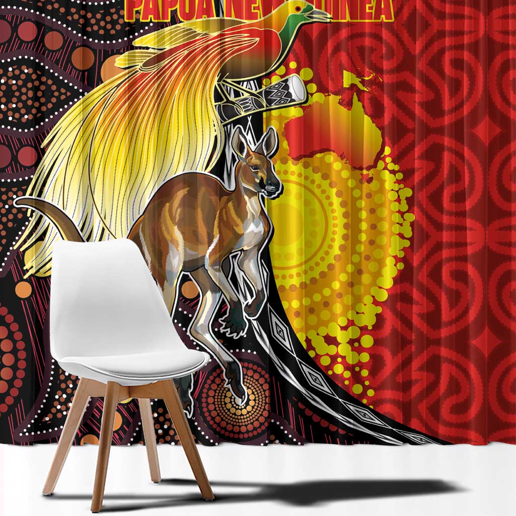 Australia and Papua New Guinea Together Window Curtain Bird-of-paradise and Kangaroo with Oro Tapa and Aboriginal Art Motifs - Aussie Hoodie