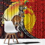Australia and Papua New Guinea Together Window Curtain Bird-of-paradise and Kangaroo with Oro Tapa and Aboriginal Art Motifs - Aussie Hoodie