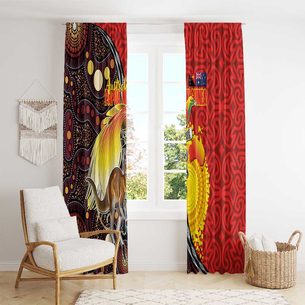 Australia and Papua New Guinea Together Window Curtain Bird-of-paradise and Kangaroo with Oro Tapa and Aboriginal Art Motifs - Aussie Hoodie