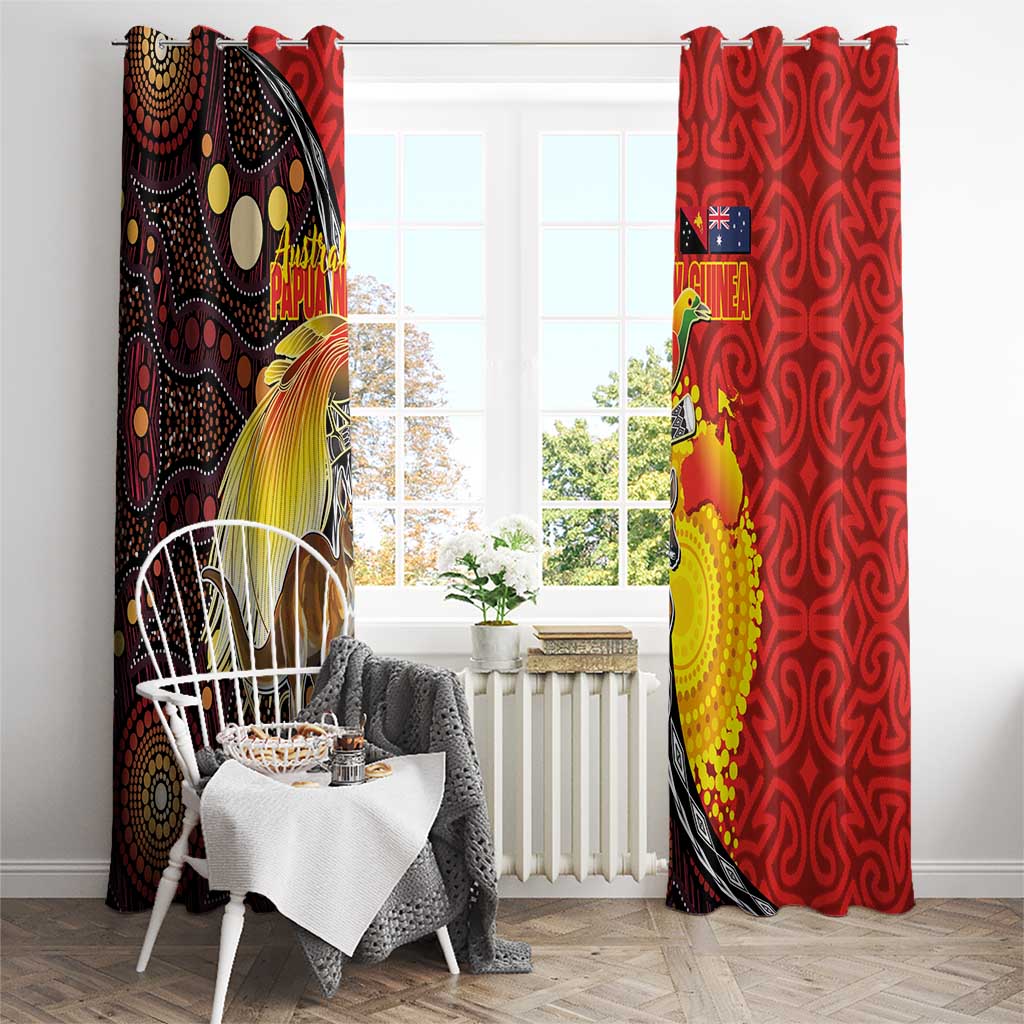 Australia and Papua New Guinea Together Window Curtain Bird-of-paradise and Kangaroo with Oro Tapa and Aboriginal Art Motifs - Aussie Hoodie