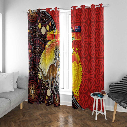 Australia and Papua New Guinea Together Window Curtain Bird-of-paradise and Kangaroo with Oro Tapa and Aboriginal Art Motifs - Aussie Hoodie