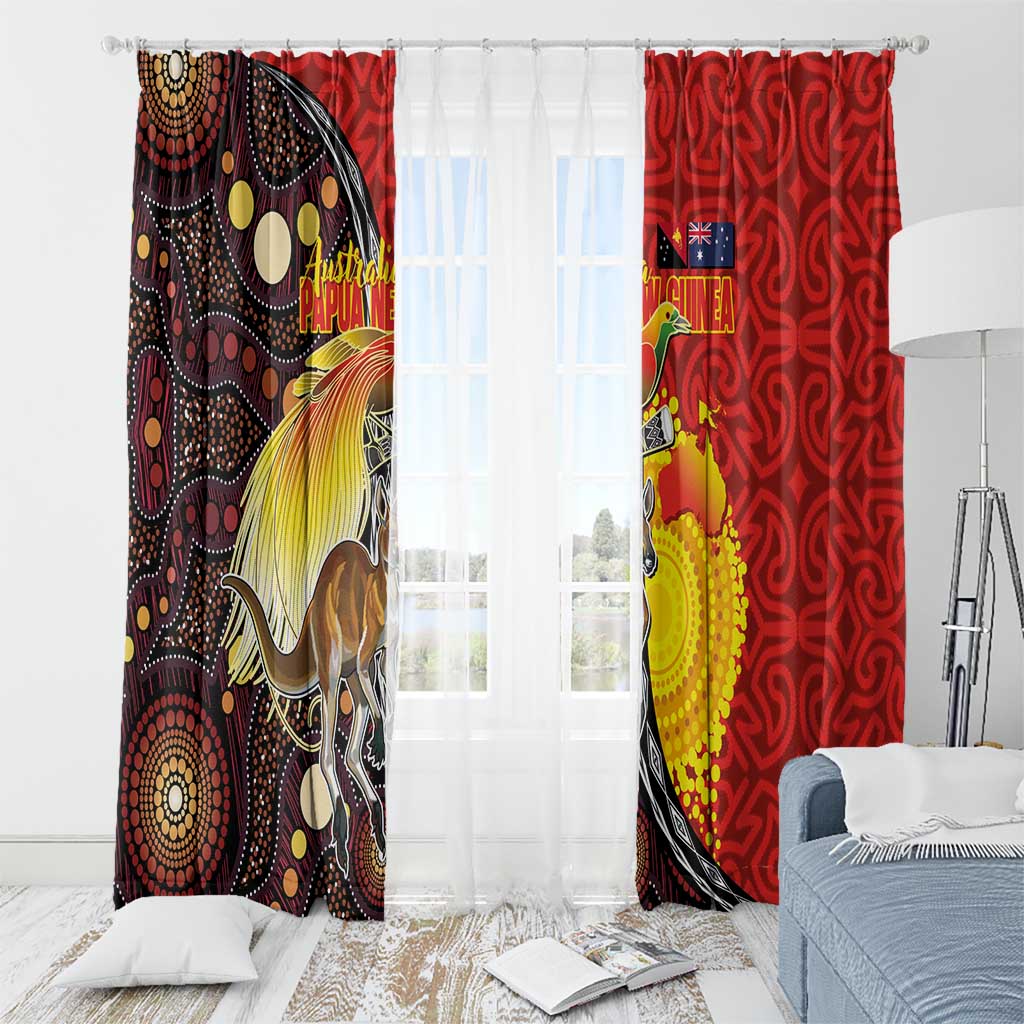 Australia and Papua New Guinea Together Window Curtain Bird-of-paradise and Kangaroo with Oro Tapa and Aboriginal Art Motifs - Aussie Hoodie