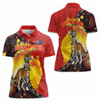 Australia and Papua New Guinea Together Women Polo Shirt Bird-of-paradise and Kangaroo with Oro Tapa and Aboriginal Art Motifs - Aussie Hoodie
