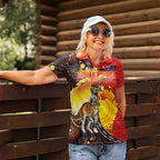 Australia and Papua New Guinea Together Women Polo Shirt Bird-of-paradise and Kangaroo with Oro Tapa and Aboriginal Art Motifs - Aussie Hoodie