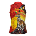 Australia and Papua New Guinea Together Women Sleeveless Polo Shirt Bird-of-paradise and Kangaroo with Oro Tapa and Aboriginal Art Motifs - Aussie Hoodie