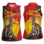 Australia and Papua New Guinea Together Women Sleeveless Polo Shirt Bird-of-paradise and Kangaroo with Oro Tapa and Aboriginal Art Motifs - Aussie Hoodie