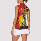 Australia and Papua New Guinea Together Women Sleeveless Polo Shirt Bird-of-paradise and Kangaroo with Oro Tapa and Aboriginal Art Motifs - Aussie Hoodie