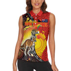 Australia and Papua New Guinea Together Women Sleeveless Polo Shirt Bird-of-paradise and Kangaroo with Oro Tapa and Aboriginal Art Motifs - Aussie Hoodie