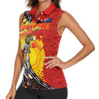 Australia and Papua New Guinea Together Women Sleeveless Polo Shirt Bird-of-paradise and Kangaroo with Oro Tapa and Aboriginal Art Motifs - Aussie Hoodie
