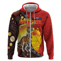 Australia and Papua New Guinea Together Zip Hoodie Bird-of-paradise and Kangaroo with Oro Tapa and Aboriginal Art Motifs - Aussie Hoodie