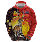 Australia and Papua New Guinea Together Zip Hoodie Bird-of-paradise and Kangaroo with Oro Tapa and Aboriginal Art Motifs - Aussie Hoodie