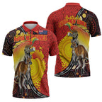 Australia and Papua New Guinea Together Zipper Polo Shirt Bird-of-paradise and Kangaroo with Oro Tapa and Aboriginal Art Motifs - Aussie Hoodie