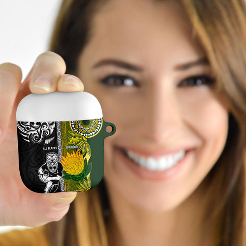 Rugby New Zealand and South Africa AirPods Case Greatest Rivalry Silver Fern and Antelope