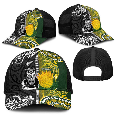 New Zealand and South Africa Rugby Baseball Net Cap Greatest Rivalry-Silver Fern and Antelope