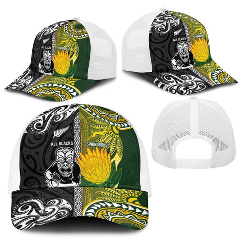 New Zealand and South Africa Rugby Baseball Net Cap Greatest Rivalry-Silver Fern and Antelope