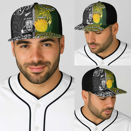 New Zealand and South Africa Rugby Baseball Net Cap Greatest Rivalry-Silver Fern and Antelope