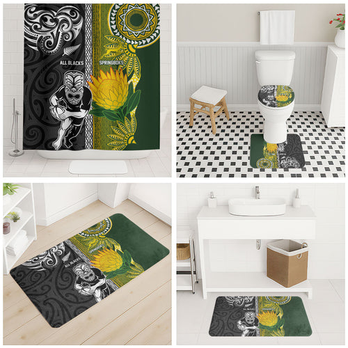 Rugby New Zealand and South Africa Bathroom Set Greatest Rivalry Silver Fern and Antelope