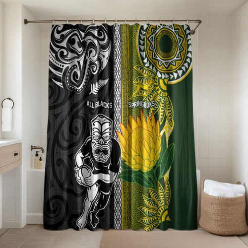 Rugby New Zealand and South Africa Bathroom Set Greatest Rivalry Silver Fern and Antelope