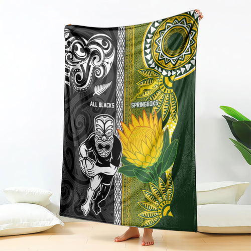 Rugby New Zealand and South Africa Blanket Greatest Rivalry Silver Fern and Antelope