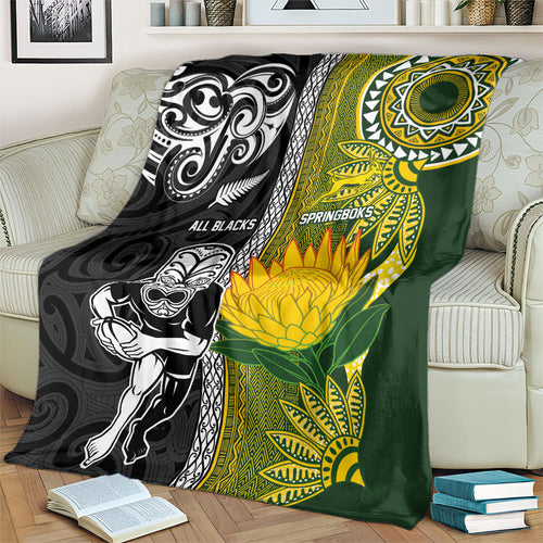 Rugby New Zealand and South Africa Blanket Greatest Rivalry Silver Fern and Antelope