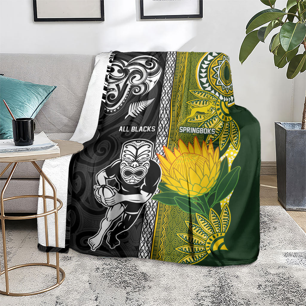 Rugby New Zealand and South Africa Blanket Greatest Rivalry Silver Fern and Antelope