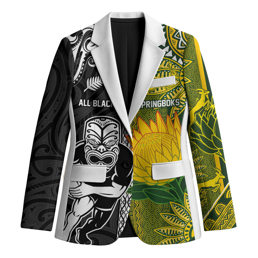 Custom Rugby New Zealand and South Africa Blazer Greatest Rivalry Silver Fern and Antelope