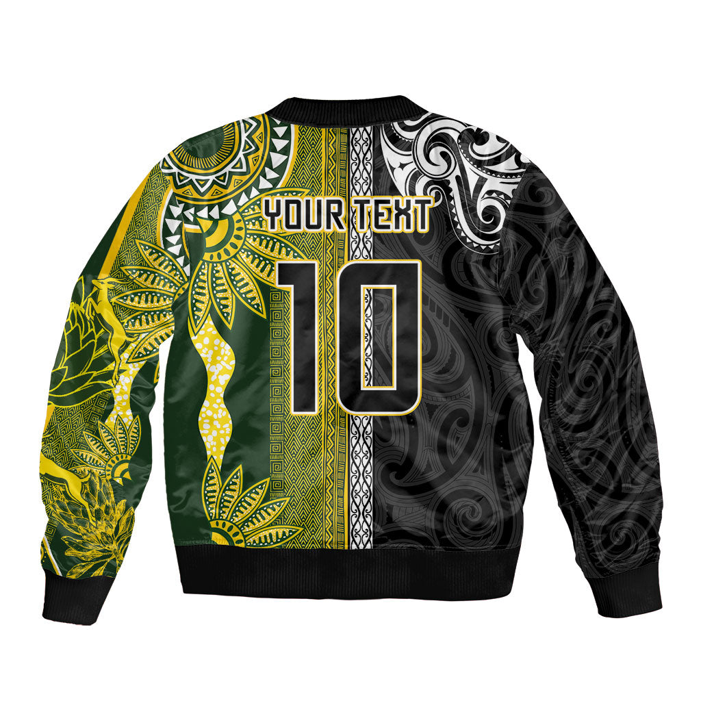 Custom Rugby New Zealand and South Africa Bomber Jacket Greatest Rivalry Silver Fern and Antelope