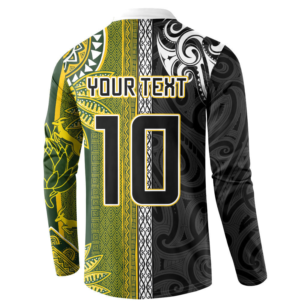 Custom Rugby New Zealand and South Africa Button Sweatshirt Greatest Rivalry Silver Fern and Antelope