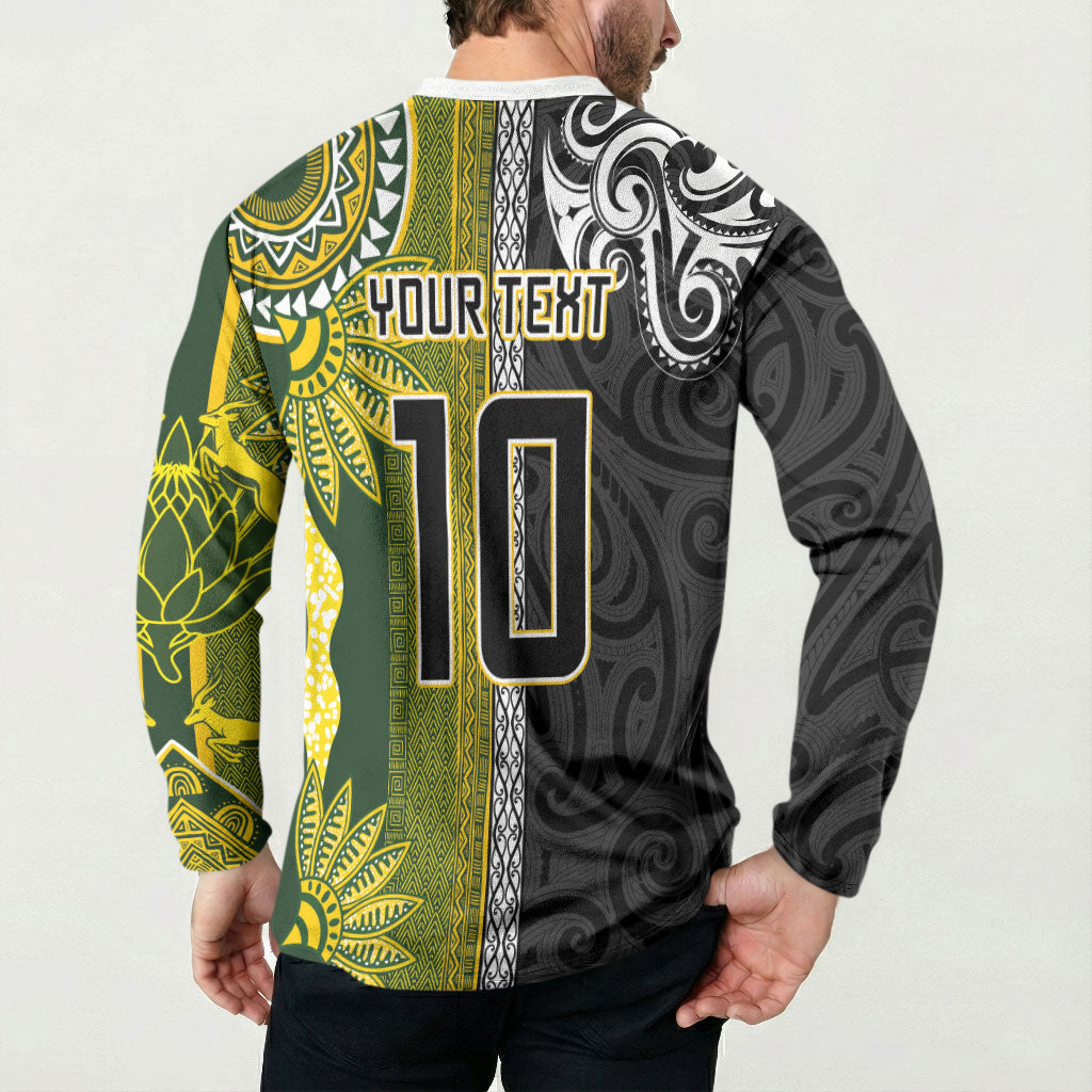 Custom Rugby New Zealand and South Africa Button Sweatshirt Greatest Rivalry Silver Fern and Antelope