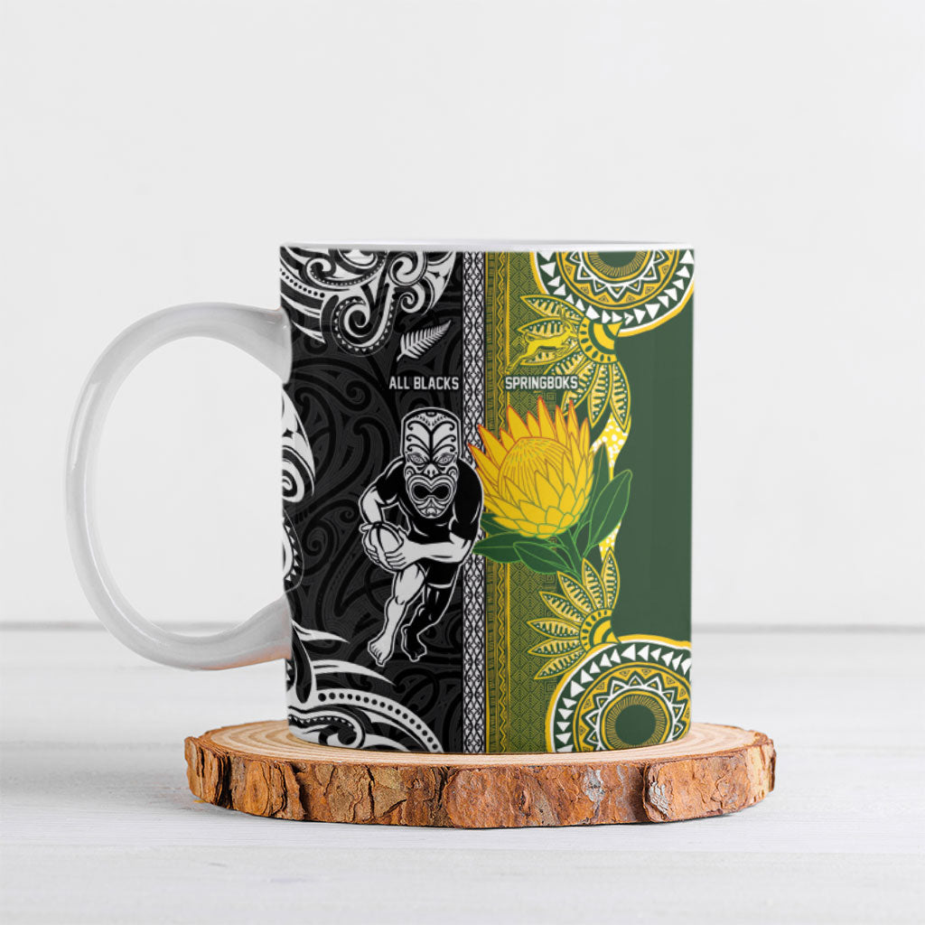 Custom Rugby New Zealand and South Africa Ceramic Mug Greatest Rivalry Silver Fern and Antelope