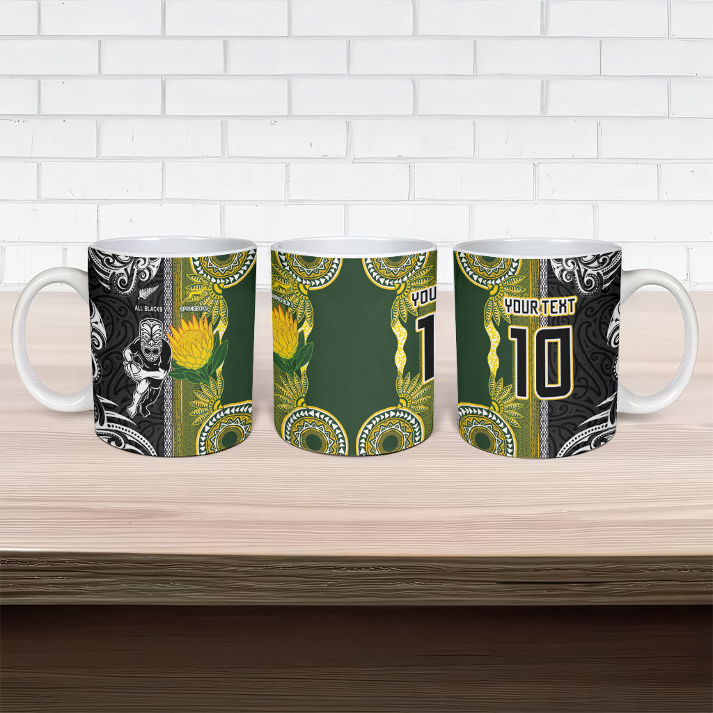 Custom Rugby New Zealand and South Africa Ceramic Mug Greatest Rivalry Silver Fern and Antelope
