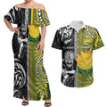 Custom Rugby New Zealand and South Africa Couples Matching Off Shoulder Maxi Dress and Hawaiian Shirt Greatest Rivalry Silver Fern and Antelope