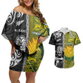 Custom Rugby New Zealand and South Africa Couples Matching Off Shoulder Short Dress and Hawaiian Shirt Greatest Rivalry Silver Fern and Antelope
