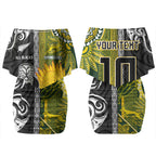 Custom Rugby New Zealand and South Africa Couples Matching Off Shoulder Short Dress and Hawaiian Shirt Greatest Rivalry Silver Fern and Antelope