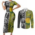 Custom Rugby New Zealand and South Africa Couples Matching Short Sleeve Bodycon Dress and Long Sleeve Button Shirt Greatest Rivalry Silver Fern and Antelope
