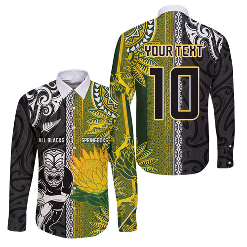 Custom Rugby New Zealand and South Africa Family Matching Off Shoulder Maxi Dress and Hawaiian Shirt Greatest Rivalry Silver Fern and Antelope