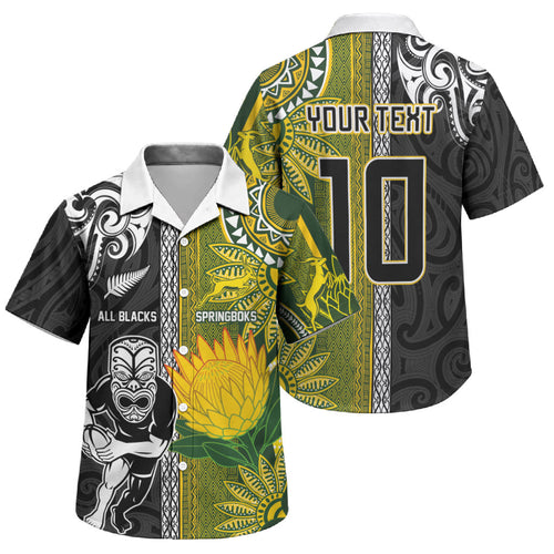 Custom Rugby New Zealand and South Africa Family Matching Off Shoulder Maxi Dress and Hawaiian Shirt Greatest Rivalry Silver Fern and Antelope