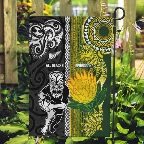 Rugby New Zealand and South Africa Garden Flag Greatest Rivalry Silver Fern and Antelope