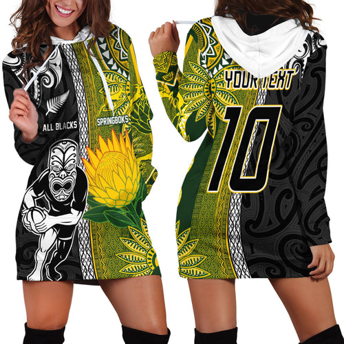 Custom Rugby New Zealand and South Africa Hoodie Dress Greatest Rivalry Silver Fern and Antelope