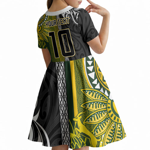 Custom Rugby New Zealand and South Africa Kid Short Sleeve Dress Greatest Rivalry Silver Fern and Antelope
