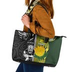 Rugby New Zealand and South Africa Leather Tote Bag Greatest Rivalry Silver Fern and Antelope