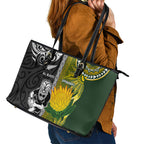 Rugby New Zealand and South Africa Leather Tote Bag Greatest Rivalry Silver Fern and Antelope