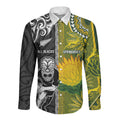 Custom Rugby New Zealand and South Africa Long Sleeve Button Shirt Greatest Rivalry Silver Fern and Antelope