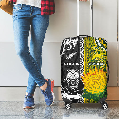 Rugby New Zealand and South Africa Luggage Cover Greatest Rivalry Silver Fern and Antelope