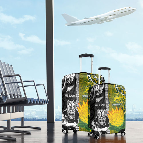 Rugby New Zealand and South Africa Luggage Cover Greatest Rivalry Silver Fern and Antelope