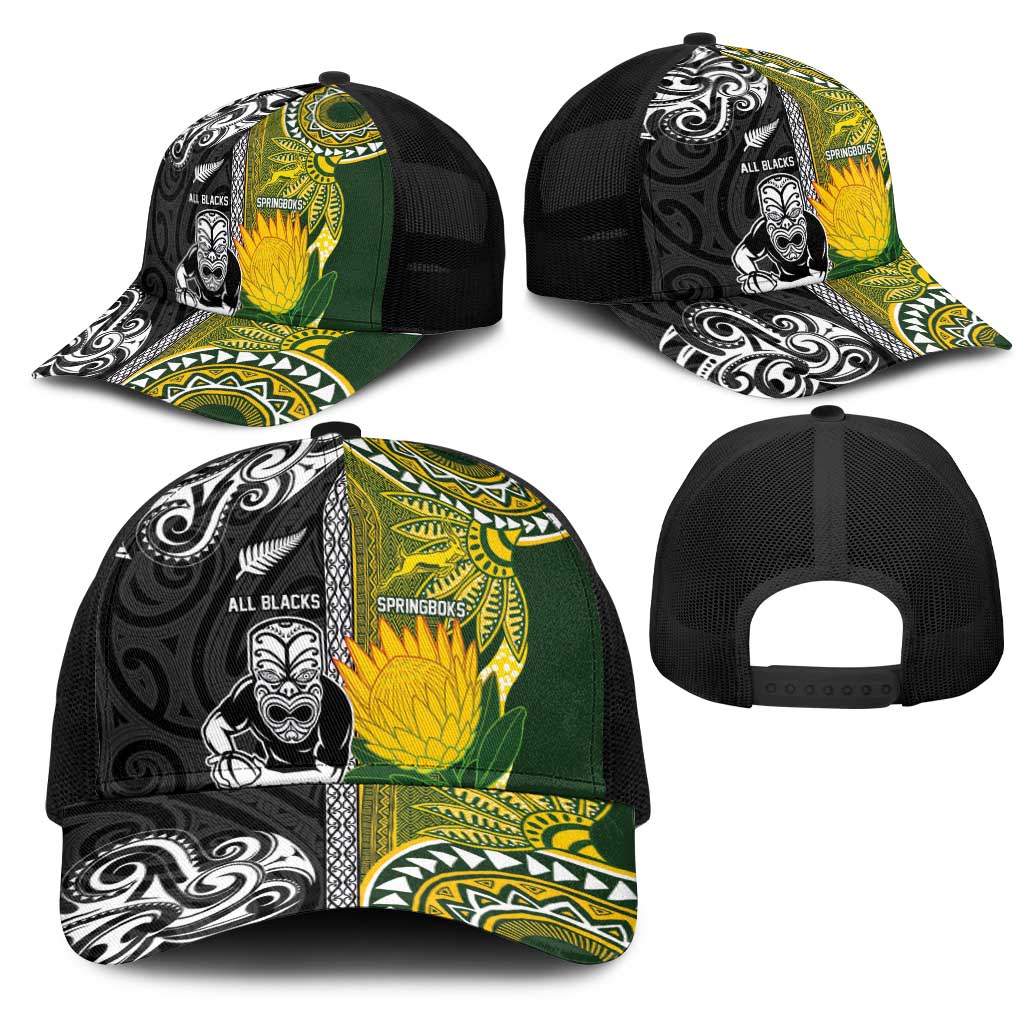 New Zealand and South Africa Rugby Mesh Trucker Cap Greatest Rivalry-Silver Fern and Antelope