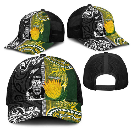 New Zealand and South Africa Rugby Mesh Trucker Cap Greatest Rivalry-Silver Fern and Antelope