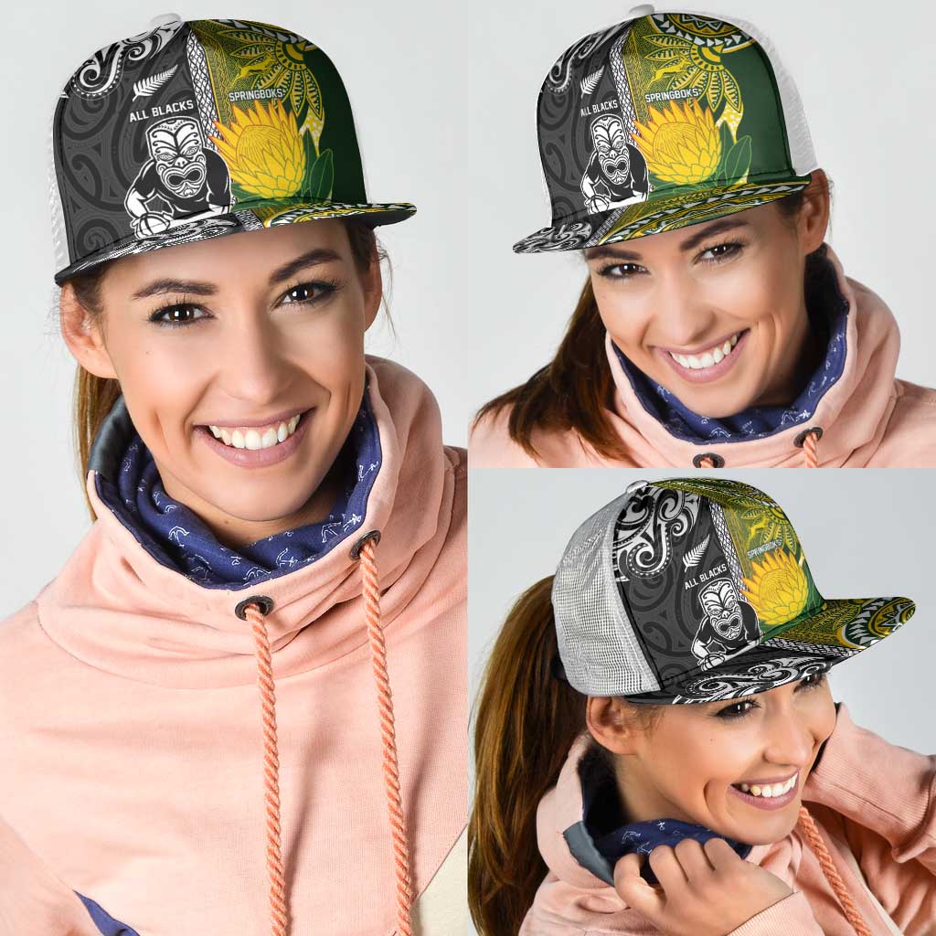New Zealand and South Africa Rugby Mesh Trucker Cap Greatest Rivalry-Silver Fern and Antelope