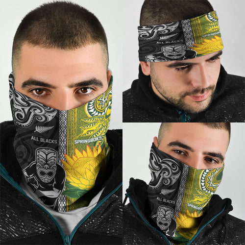 Rugby New Zealand and South Africa Neck Gaiter Greatest Rivalry Silver Fern and Antelope